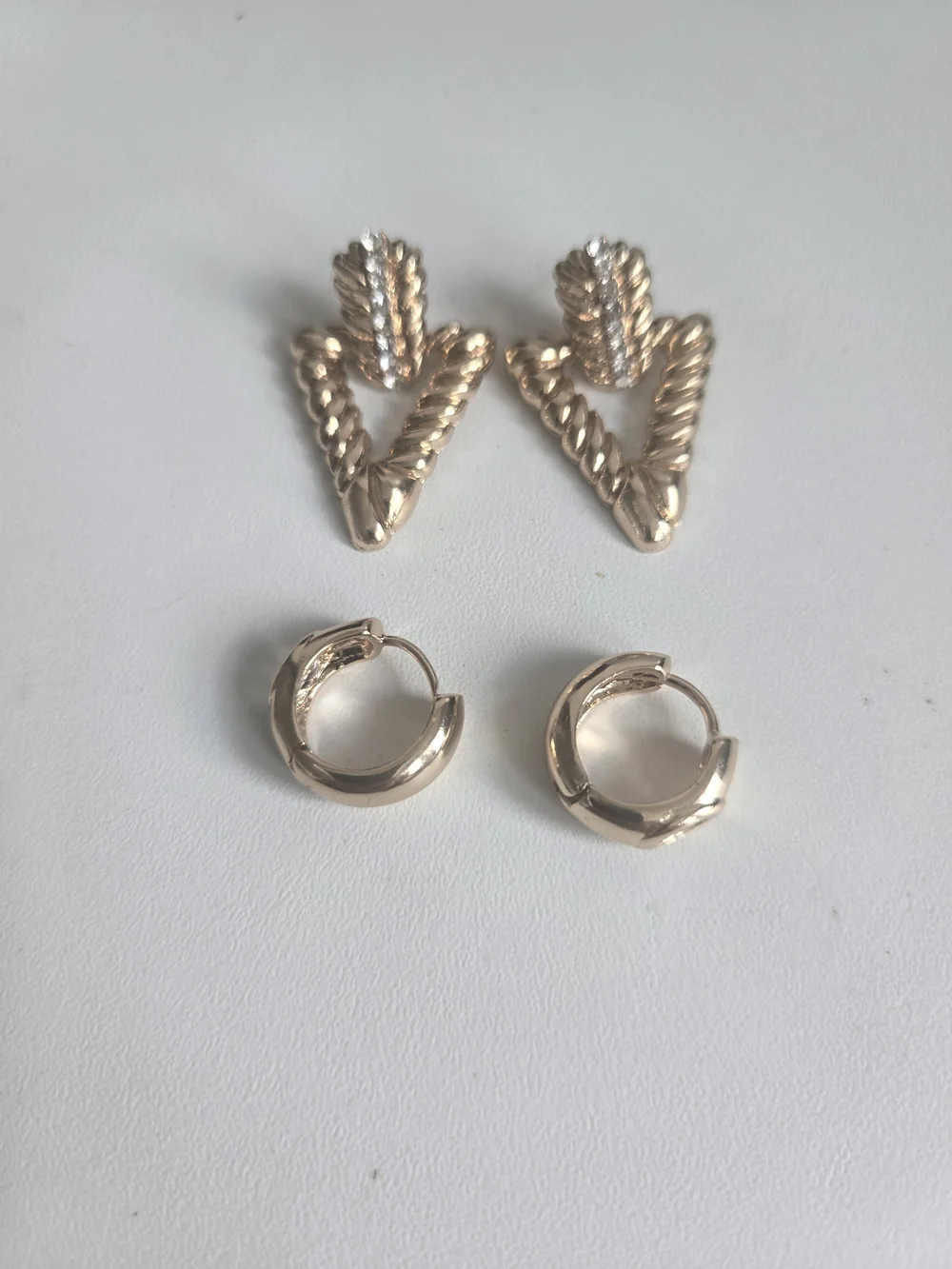 Gold-Tone Rope Triangle & Huggie Earring Set